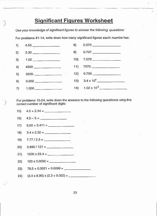 Significant Figures Worksheet Chemistry Luxury Chapter 1 Significant Figures Worksheets