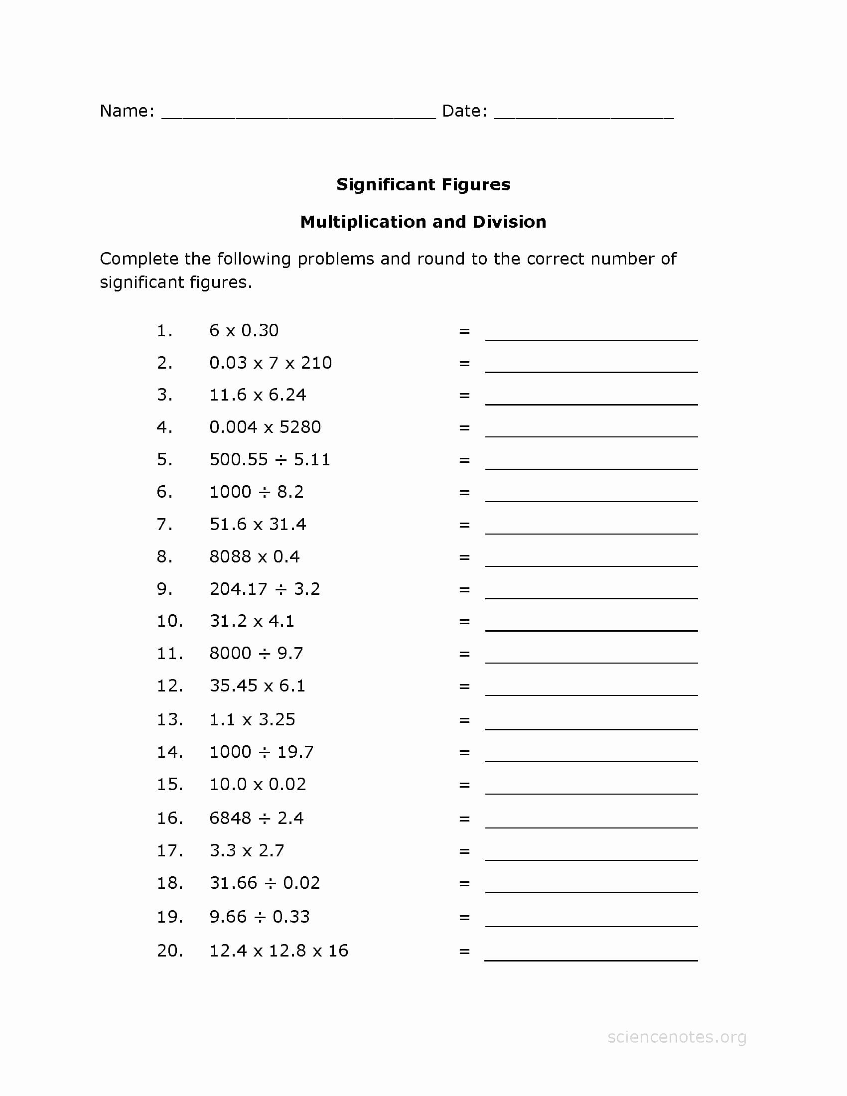 Significant Figures Worksheet with Answers Luxury Significant Figures Multiplication Worksheet