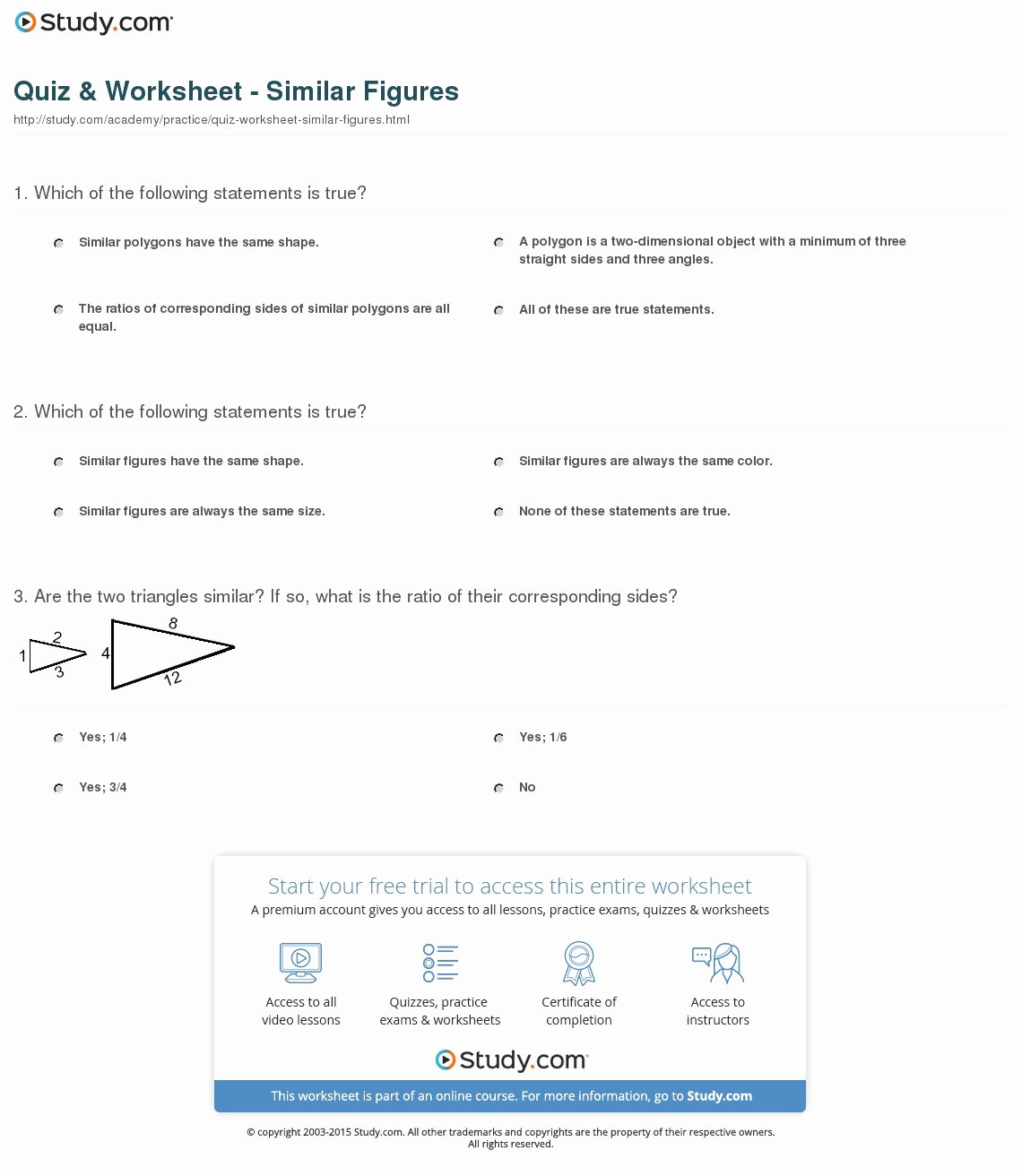 50 Similar Figures Worksheet Answers