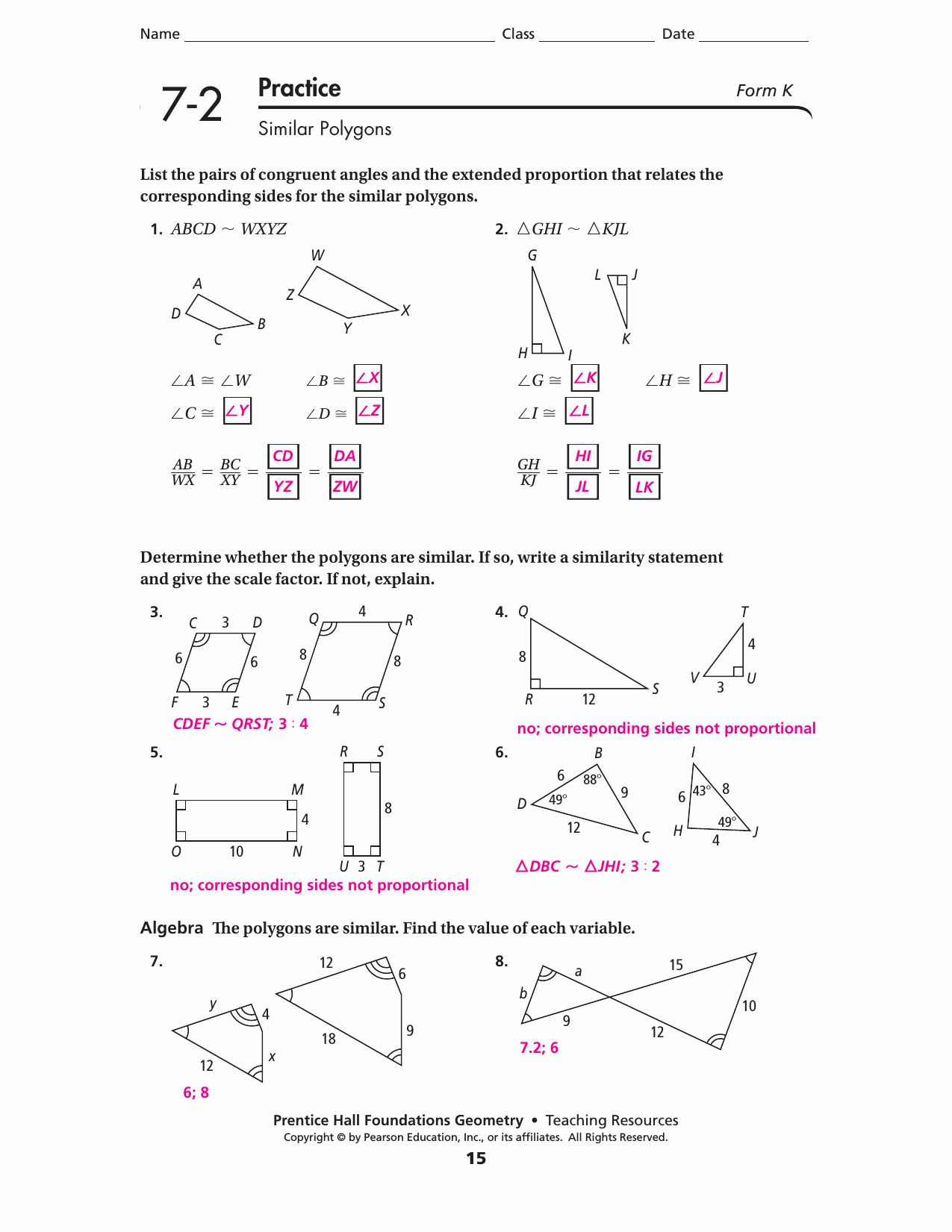 Using Similar Polygons Worksheet Answers