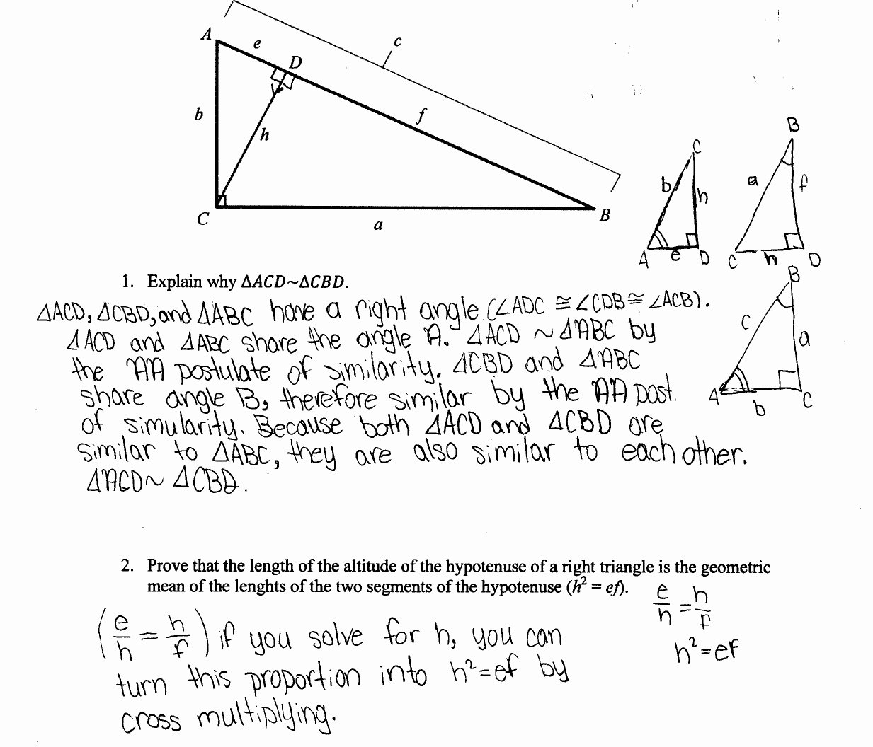 Similar Right Triangles Worksheet Beautiful Geometric Mean Proof