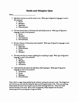 Simile and Metaphor Worksheet Inspirational Simile and Metaphor assessment by Intermediate Eagle