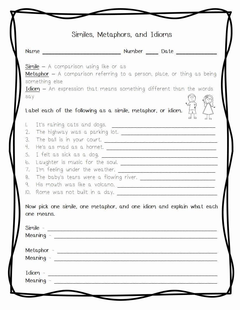 Simile and Metaphor Worksheet Unique Fit to Be Fourth Similes Metaphors &amp; Idioms with A