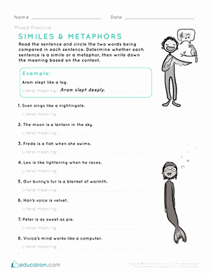 Simile and Metaphor Worksheet Unique Similes and Metaphors Can You Tell the Difference