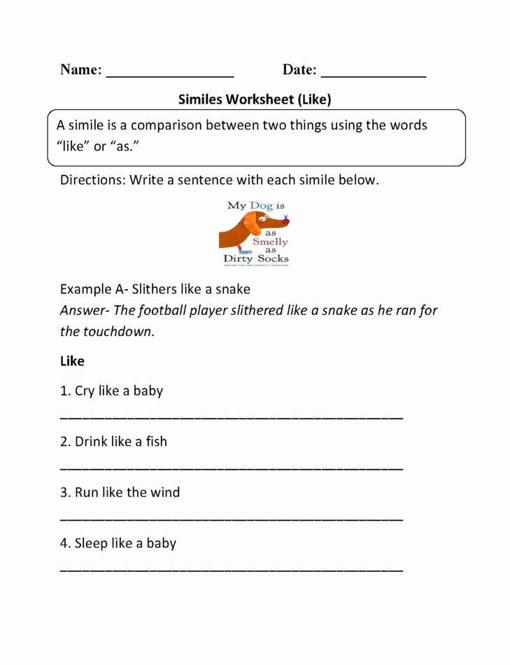 Simile Metaphor Personification Worksheet