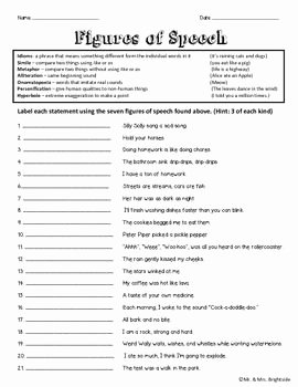 Simile Metaphor Personification Worksheet Beautiful Figurative Language Practice Worksheet