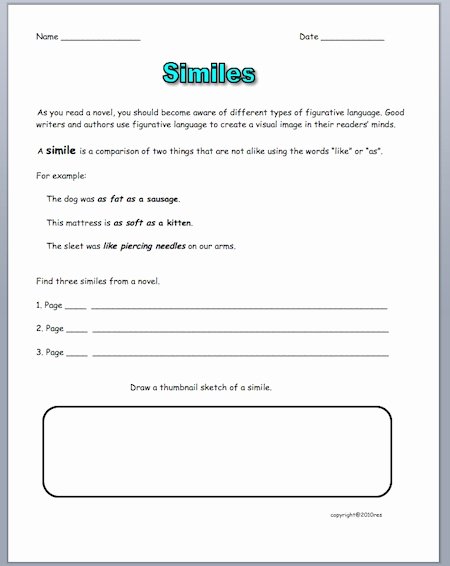 Simile Metaphor Personification Worksheet Lovely Ready to Print Similes Metaphors Alliteration