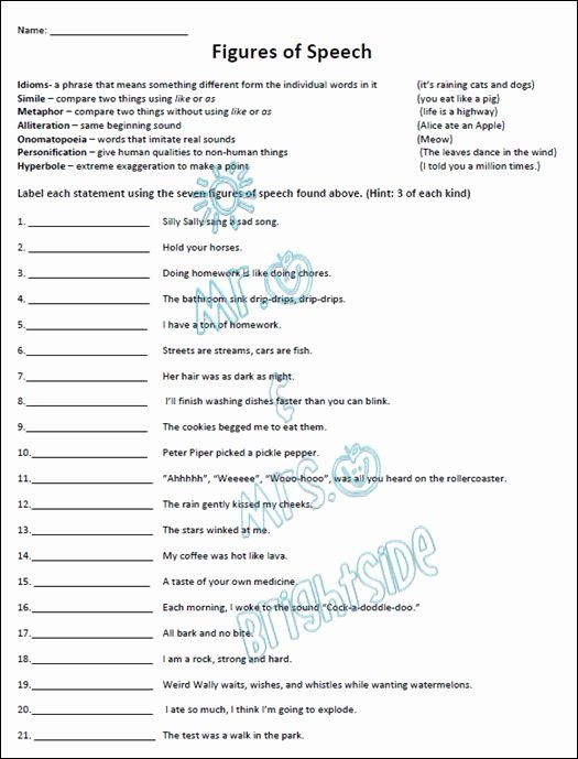 Simile Metaphor Personification Worksheet Luxury Figurative Language 21 Questions Students Must Identify