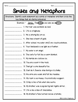 Simile Metaphor Personification Worksheet Luxury Figurative Language Similes and Metaphors by Mr and Mrs