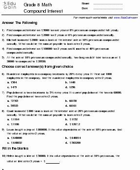 Simple and Compound Interest Worksheet Awesome Class 8 Math Worksheets and Problems Pound Interest