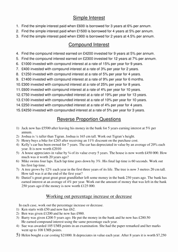 Simple and Compound Interest Worksheet Best Of Worksheet to Practise Simple and Pound Interest and