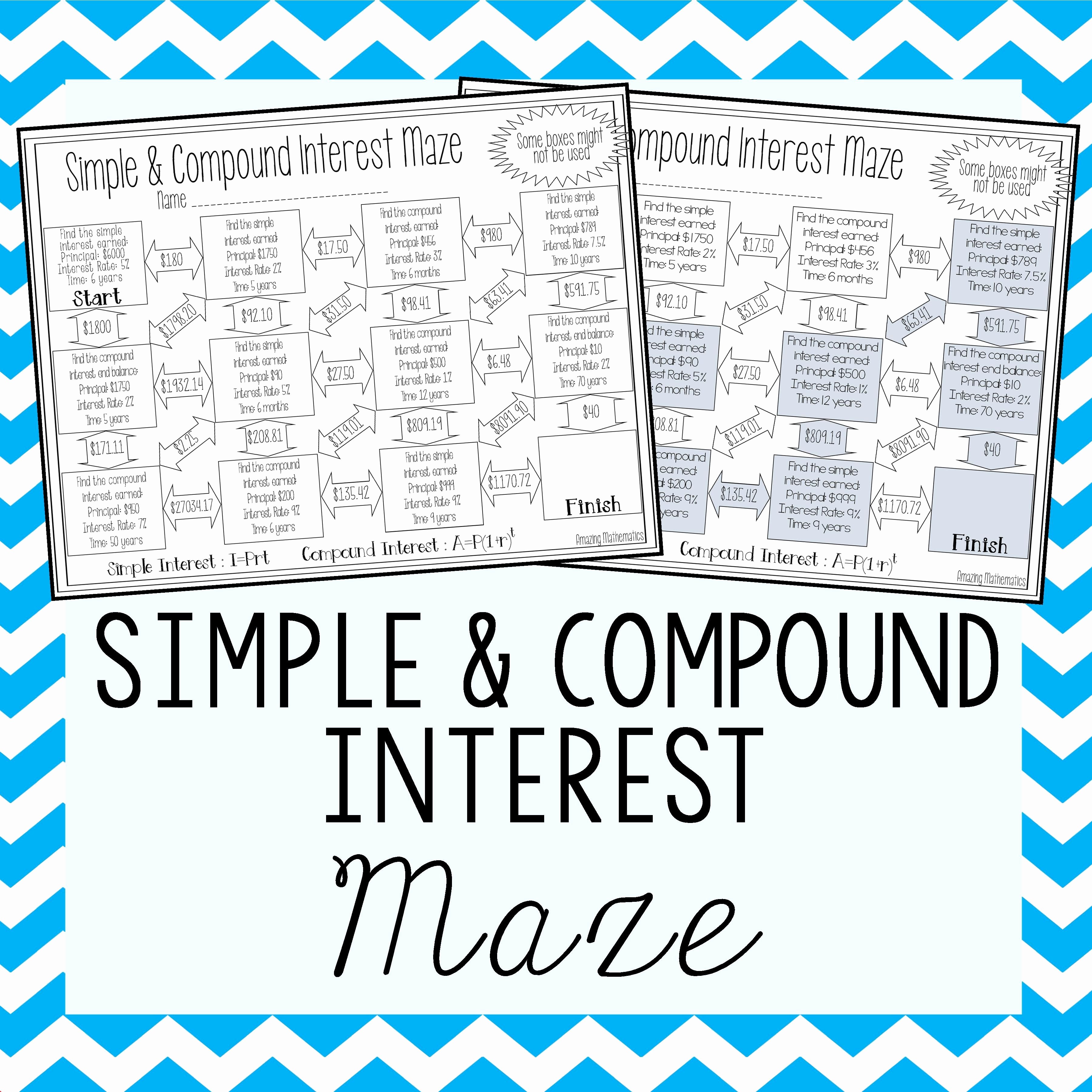 Simple and Compound Interest Worksheet Inspirational Simple &amp; Pound Interest Maze