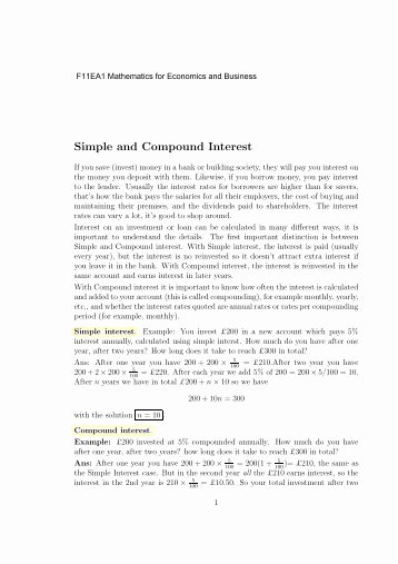 Simple and Compound Interest Worksheet Unique Simple &amp; Pound Interest Worksheettebook Grade 10 Math