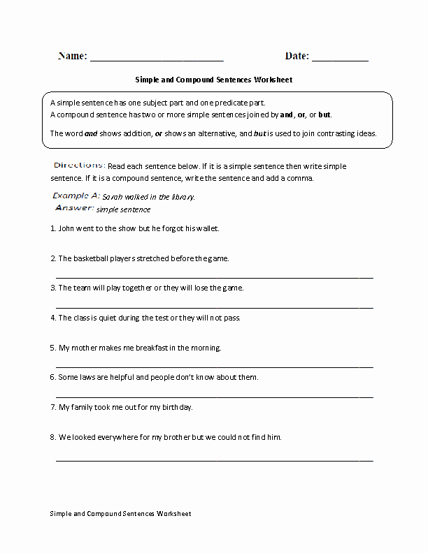 Simple and Compound Sentence Worksheet Awesome Sentences Worksheets