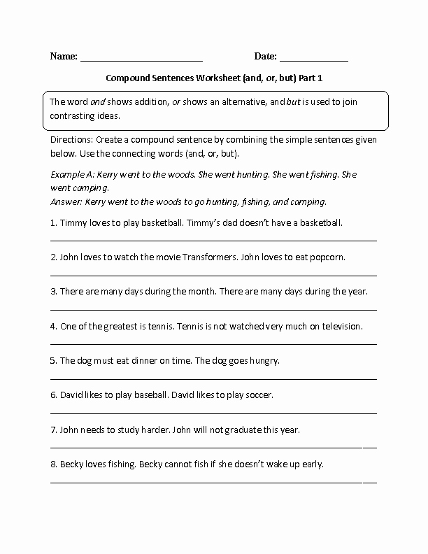 Simple and Compound Sentence Worksheet Fresh and or but Pound Sentences Worksheet