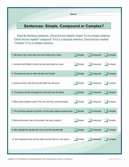 Simple and Compound Sentence Worksheet Fresh Simple Pound or Plex Sentence Ela