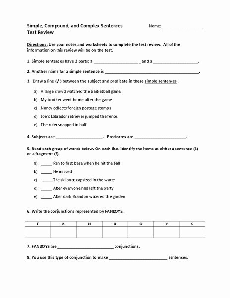 Simple and Compound Sentence Worksheet Lovely Simple Pound and Plex Sentences Worksheet for 5th