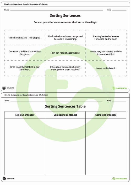 Simple and Compound Sentence Worksheet Lovely Simple Pound and Plex Sentences Worksheet Pack