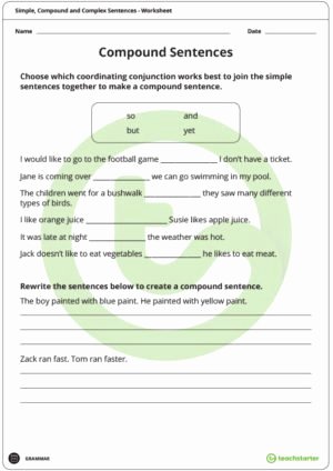 Simple and Compound Sentence Worksheet Lovely Simple Pound and Plex Sentences Worksheet Pack