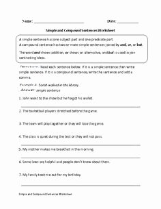 Simple and Compound Sentence Worksheet New Pound Sentences Worksheet School Time