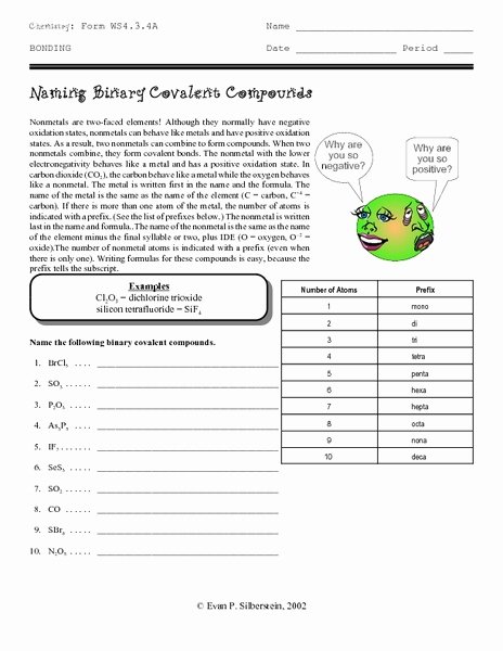 Simple Binary Ionic Compounds Worksheet Inspirational Naming Binary Covalent Pounds Worksheet for 10th