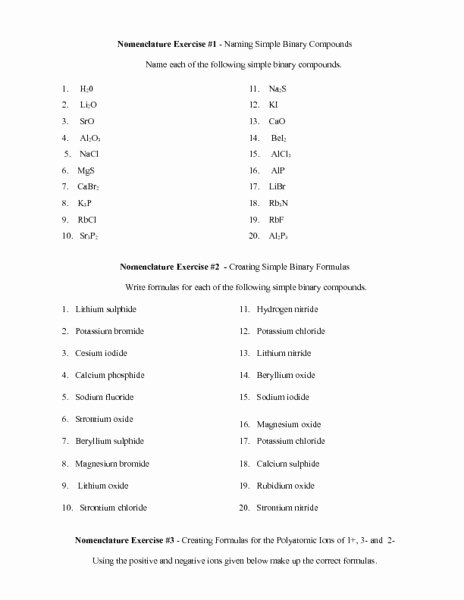 Simple Binary Ionic Compounds Worksheet Lovely Naming Simple Binary Pounds Worksheet for 10th 12th
