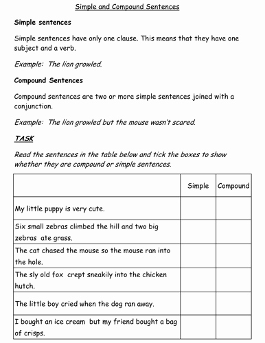 simple and pound sentences worksheet