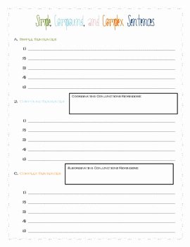 Simple Compound Complex Sentences Worksheet Elegant Simple Pound and Plex Sentences Worksheet by