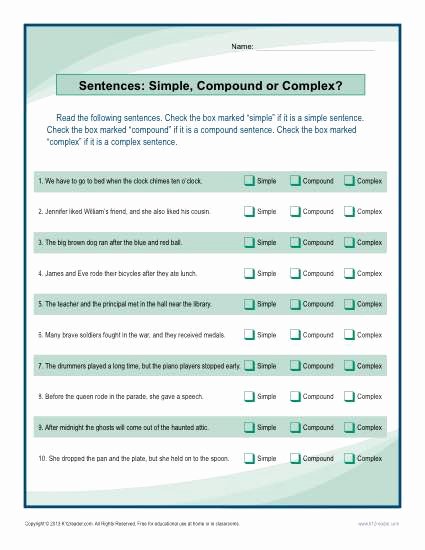 Simple Compound Complex Sentences Worksheet Luxury Simple Pound or Plex Sentence