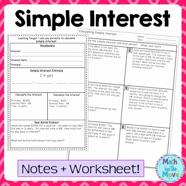 Simple Interest Problems Worksheet Lovely Percents Simple Interest Notes Task Cards and A