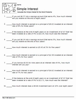 Simple Interest Problems Worksheet Luxury Simple Interest Worksheets with Answers