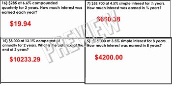 Simple Interest Worksheet Pdf Beautiful Algebra Finance Simple and Pound Interest Review