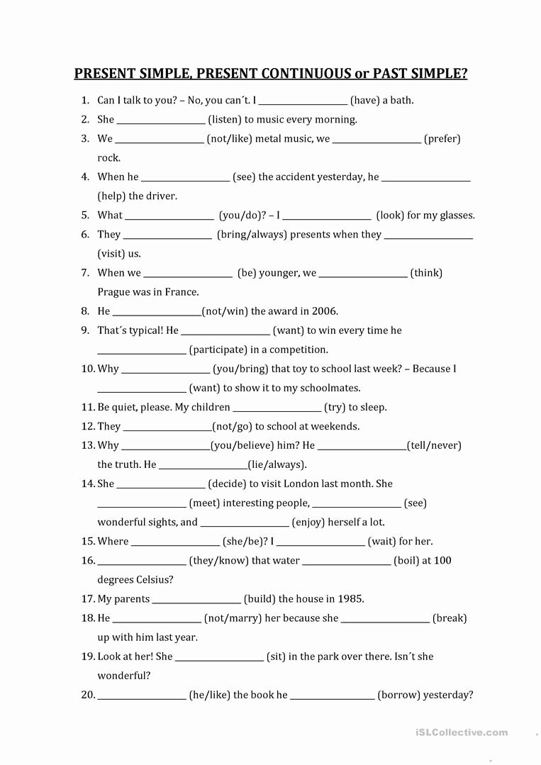 Simple Interest Worksheet Pdf Lovely Present Simple Present Continuous Past Simple