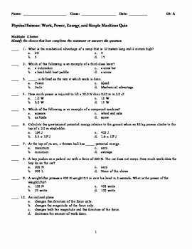 Simple Machines Worksheet Answers Beautiful Work Power Energy and Simple Machines Quiz by Mrs K