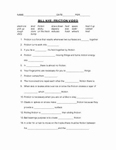 Simple Machines Worksheet Answers Inspirational Bill Nye Motion and Friction Worksheet Worksheets for Kids