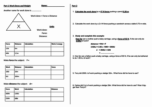 Simple Machines Worksheet Answers Luxury Work Done = force X Distance and Weight Scaffolded