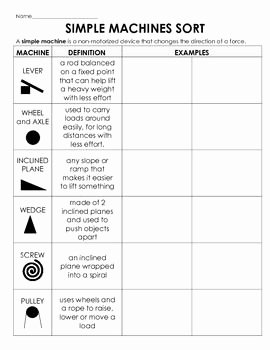 Simple Machines Worksheet Middle School Fresh Simple Machines sort Cut and Paste Examples Definitions