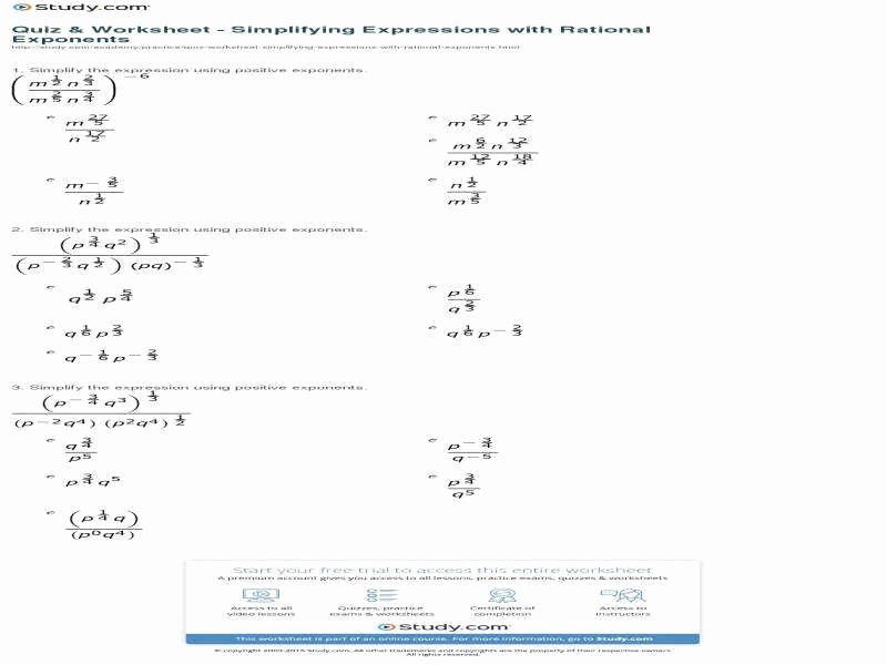 Simplify Exponential Expressions Worksheet Elegant Simplifying Exponents Worksheet