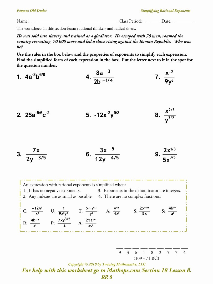 Simplify Exponential Expressions Worksheet Fresh Rr 8 Simplifying Rational Exponents Mathops