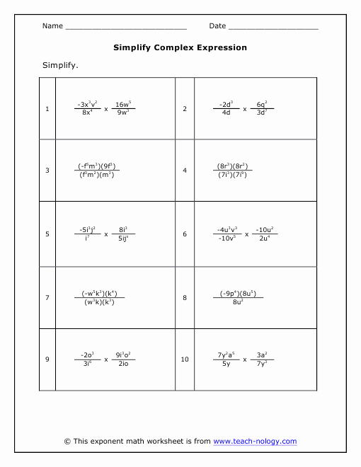 Simplify Exponential Expressions Worksheet Inspirational Simplify Plex Expressions