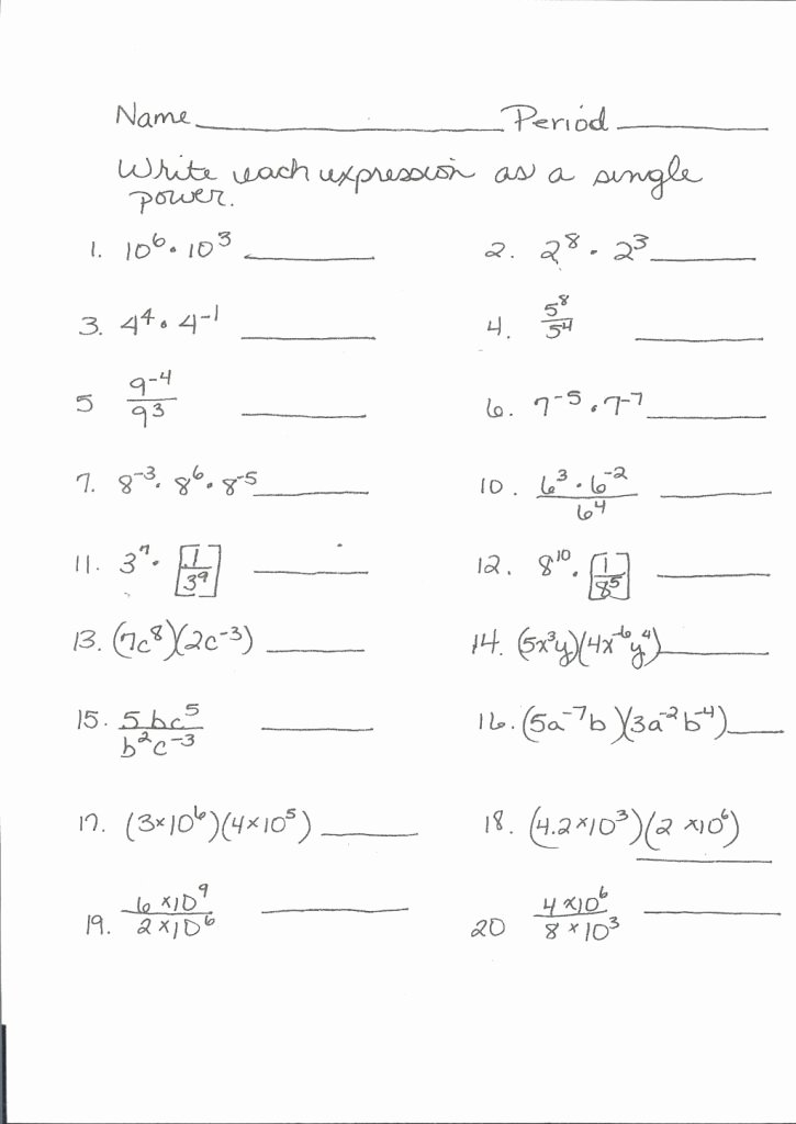 Simplify Exponential Expressions Worksheet Unique Cool Simplify Exponential Expressions Worksheet Math