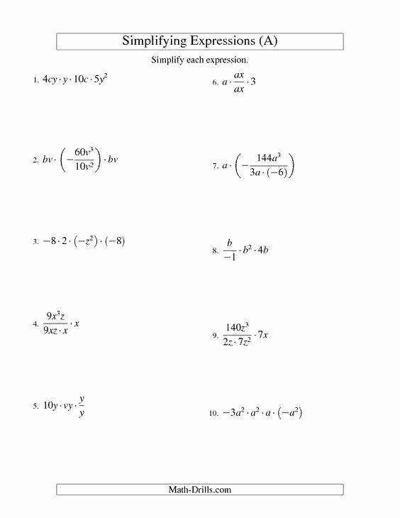 Simplify Exponential Expressions Worksheet Unique Simplifying Expressions Worksheet