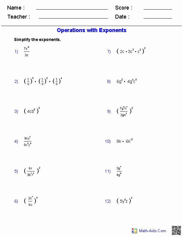 50 Simplify Exponential Expressions Worksheet