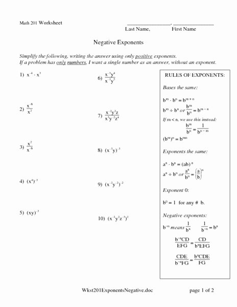Simplify Exponential Expressions Worksheet Unique Simplifying Twenty E Negative Exponents Expressions