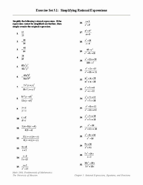 Simplify Rational Expressions Worksheet Best Of Simplifying Rational Expressions Worksheet for 10th 11th