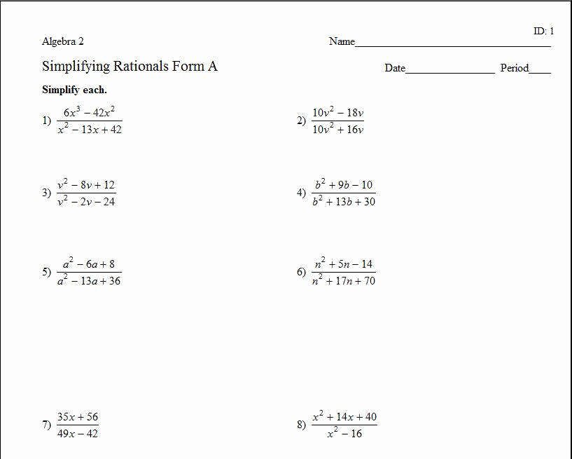 Simplify Rational Expressions Worksheet Fresh Simplifying Expressions Worksheet