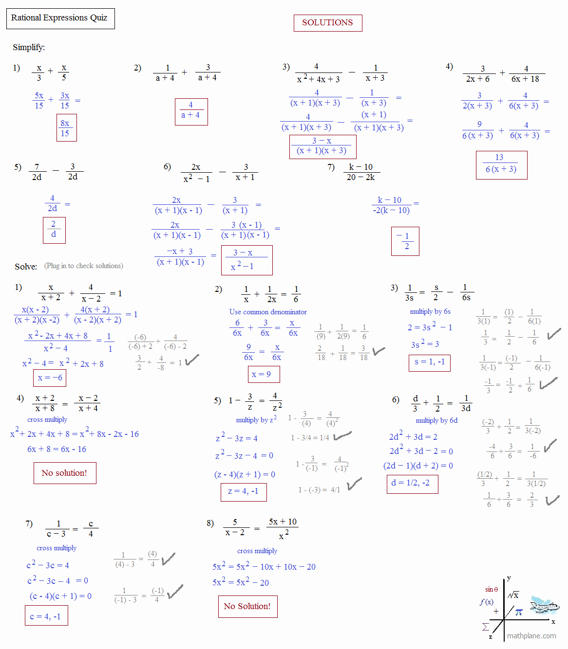 Simplify Rational Expressions Worksheet Luxury Math Plane solving Rational Equations