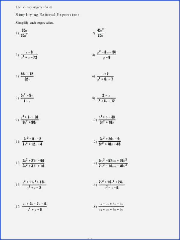 Simplify Rational Expressions Worksheet Unique Simplifying Rational Expressions Worksheet Answers