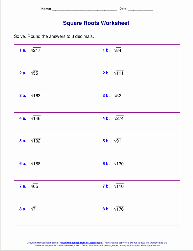 Simplify Square Root Worksheet Awesome Free Square Root Worksheets Pdf and