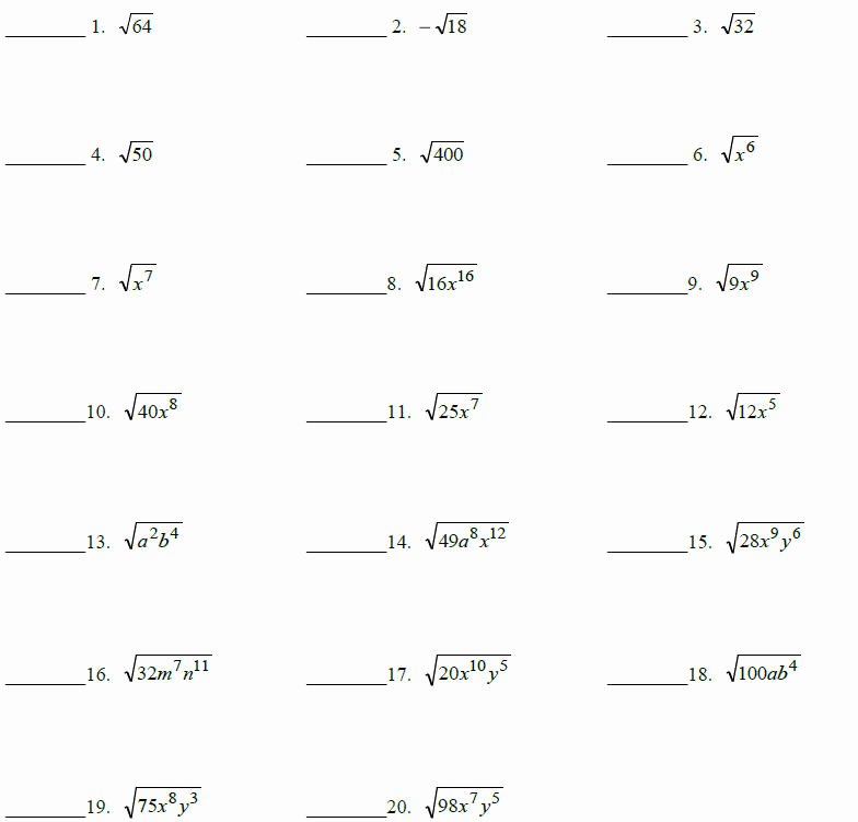 Adding And Subtracting Square Roots Worksheet